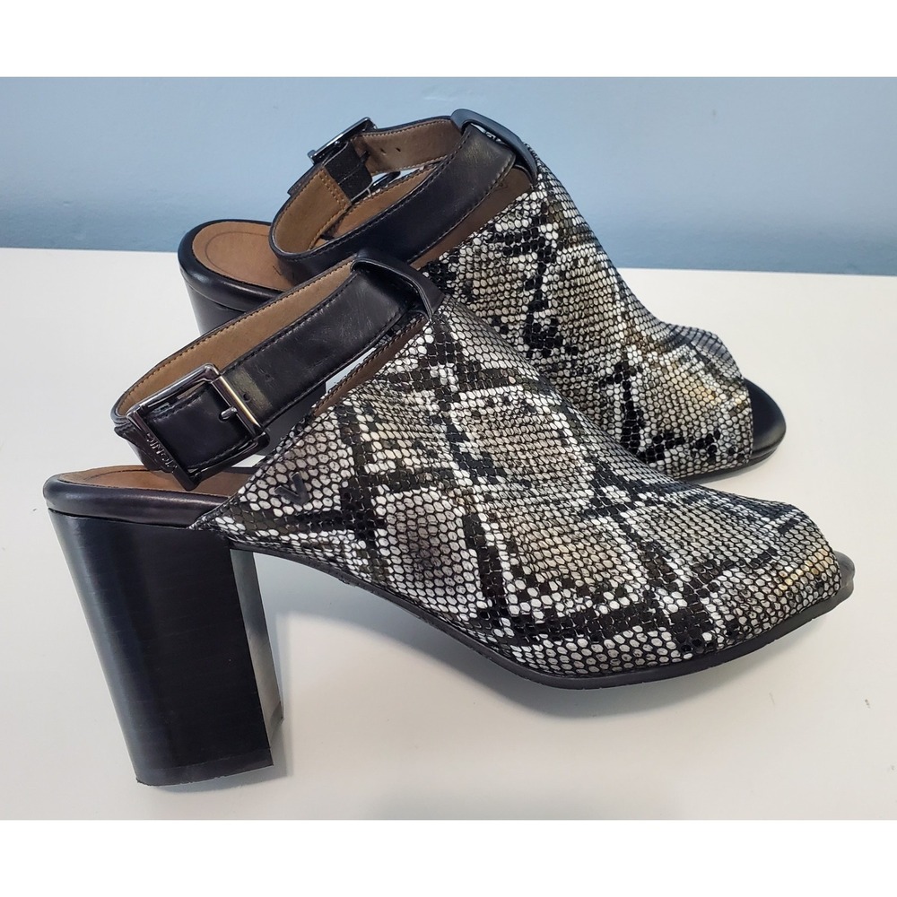 Vionic Sandals Womens Size 10 Kaia  Snake Leather Ankle Strap Heels Peep Toe EUC